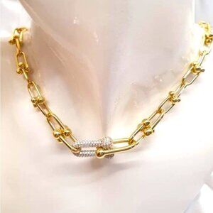 Hardware Large Link Gold Necklace with Rhinestones